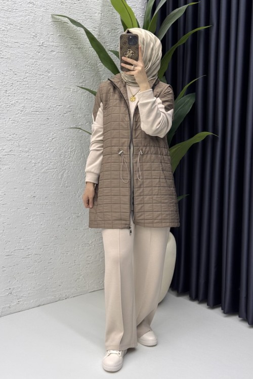 Deniz Üçlü Takım Tesettür Giyim Vizon