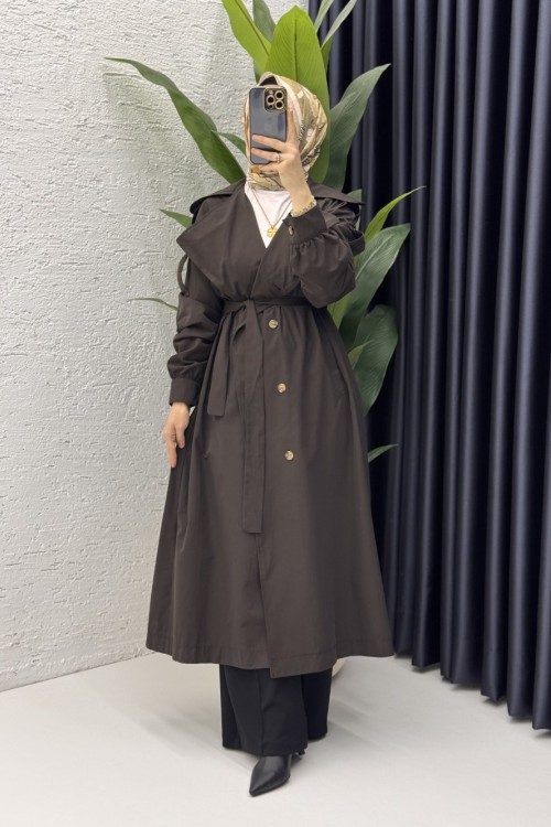 Rabia Trench Tesettür Giyim Acı Kahve