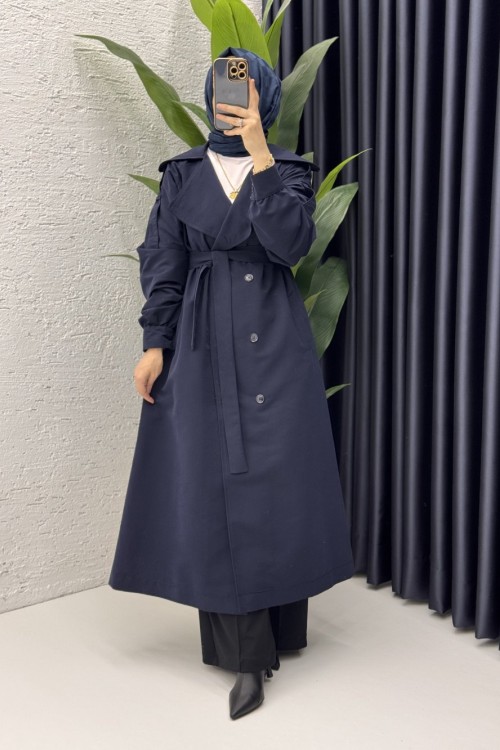 Rabia Trench Tesettür Giyim Lacivert