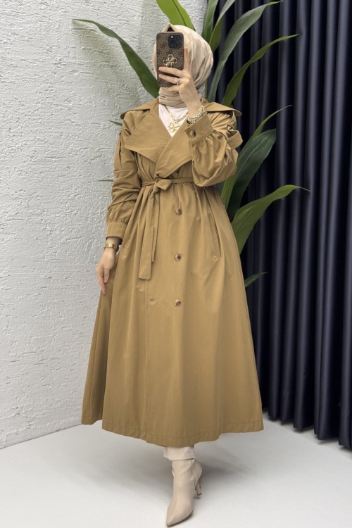 Rabia Trench Tesettür Giyim Toprak