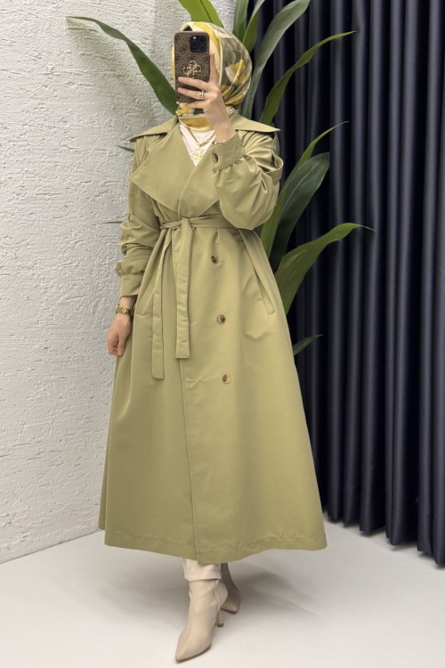 Rabia Trench Tesettür Giyim Yeşil