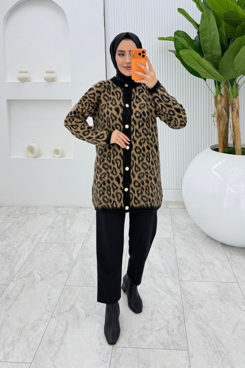 Ayşe Angora Hırka Tesettür Giyim Siyah Kahverengi