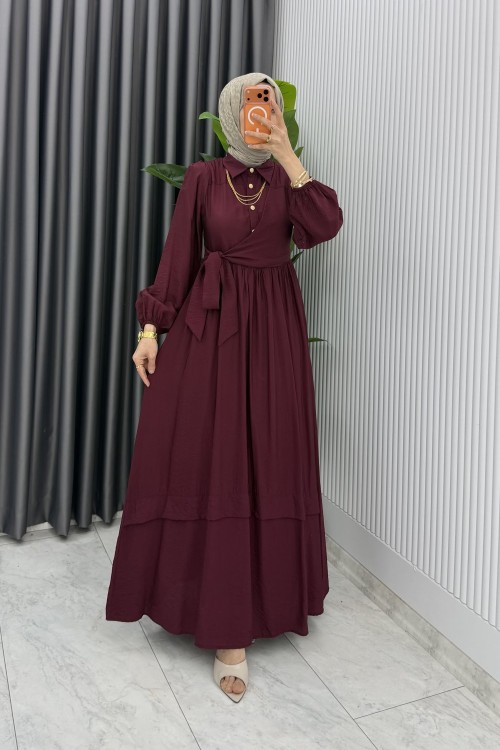 Bordo Nimet Elbise Tesettür Giyim Bordo