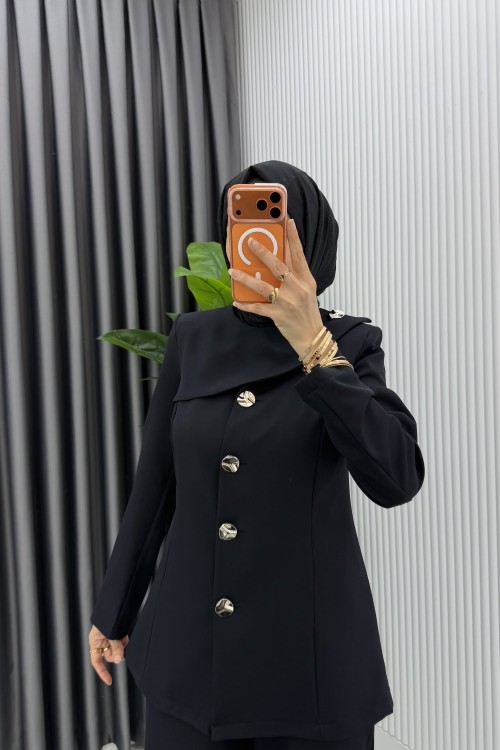 Siyah Ebrar Ceket Takım Tesettür Giyim Siyah