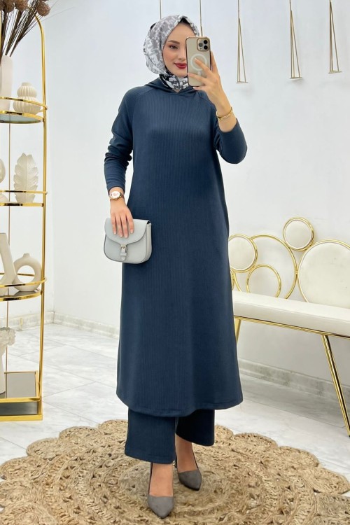 Antrasit Aşina Takım Tesettür Giyim Antrasit