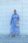 Bahar Elbise Leylak Renk Şifon Krep Büyük Bedenli Tesettür Elbise