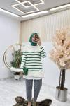 Benetton Yeşili Kampanyalı Fermuarlı Triko Kazak Tesettür Giyim