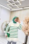 Benetton Yeşili Kampanyalı Fermuarlı Triko Kazak Tesettür Giyim
