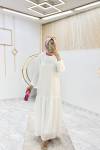 Beyaz Kemerli Şifon Astarlı Tesettür Elbise Büyük Beden Seçeneği