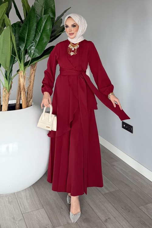 Bordo Cevher Pantolon Takım Tesettür Giyim Bordo