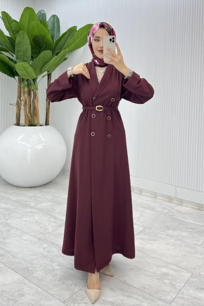 Bordo Premium Sahra Ferace Elbise Tesettür Giyim Bordo