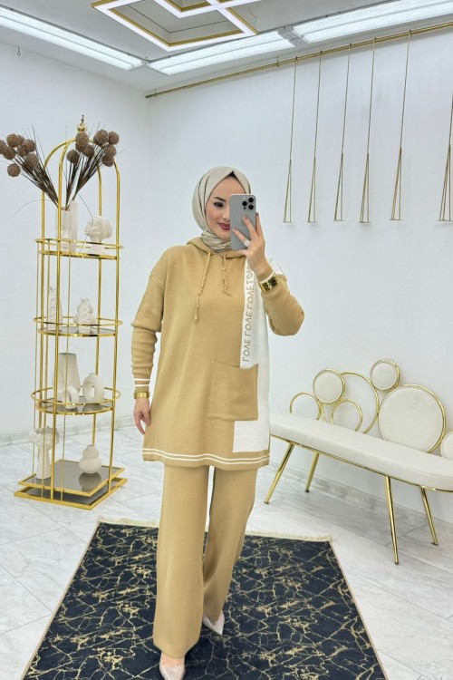 Camel Lowe Triko Takım Tesettür Giyim Camel