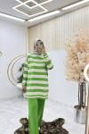 Fıstık yeşili Çizgi Triko Takım Tesettür Giyim