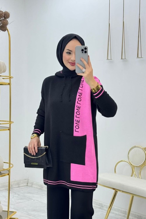 Fuşya Lowe Triko Takım Tesettür Giyim Fuşya