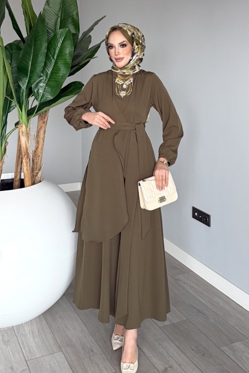 Haki Cevher Pantolon Takım Tesettür Giyim Haki