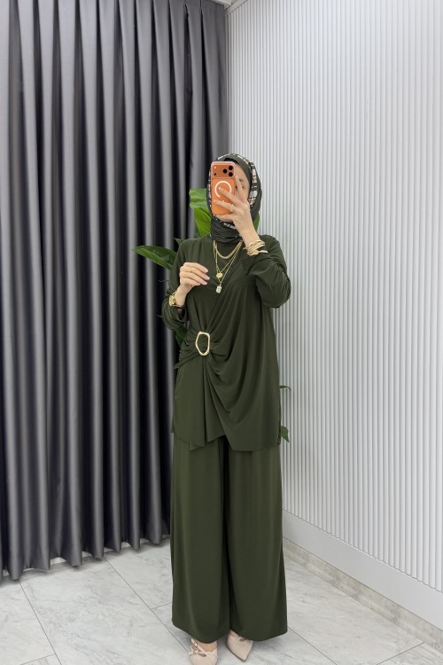 Haki Figen Pantolon Takım Tesettür Giyim Haki