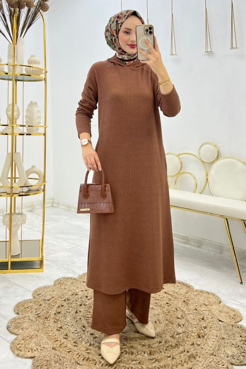 Kahve Aşina Takım Tesettür Giyim Kahverengi