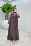 Kahve Premium Sofia Abaya Takım Tesettür Giyim Kahverengi