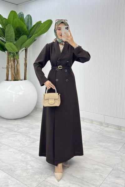 Kahve Premium Sahra Ferace Elbise Tesettür Giyim Kahverengi