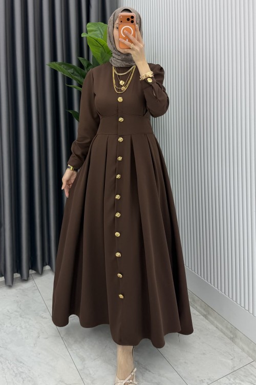 Kahve Premium Asel Elbise Tesettür Giyim Kahverengi