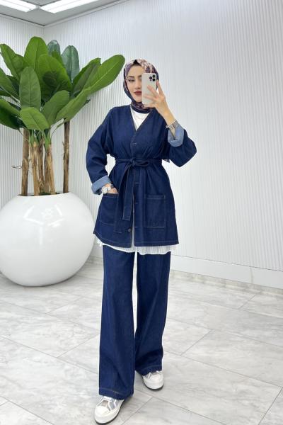 Lacivert Şeyda Premıum Kot Takım Tesettür Giyim Lacivert