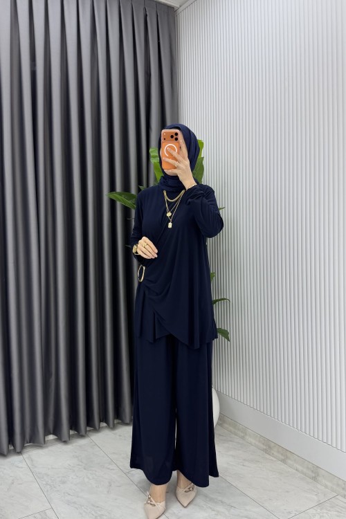 Lacivert Figen Pantolon Takım Tesettür Giyim Lacivert
