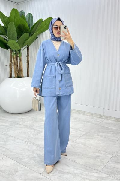 Mavi Şeyda Premıum Kot Takım Tesettür Giyim Mavi