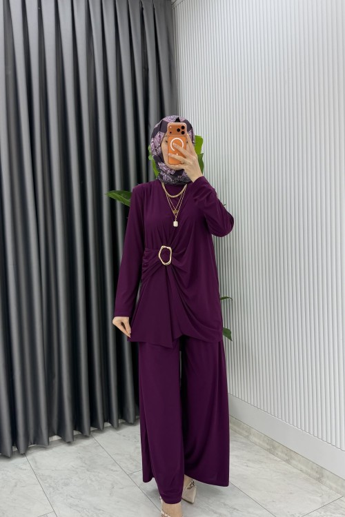 Mürdüm Figen Pantolon Takım Tesettür Giyim Mürdüm