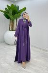 Mürdüm Premium Sofia Abaya Takım Tesettür Giyim Mürdüm