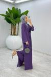 Mürdüm Premium Sofia Abaya Takım Tesettür Giyim Mürdüm