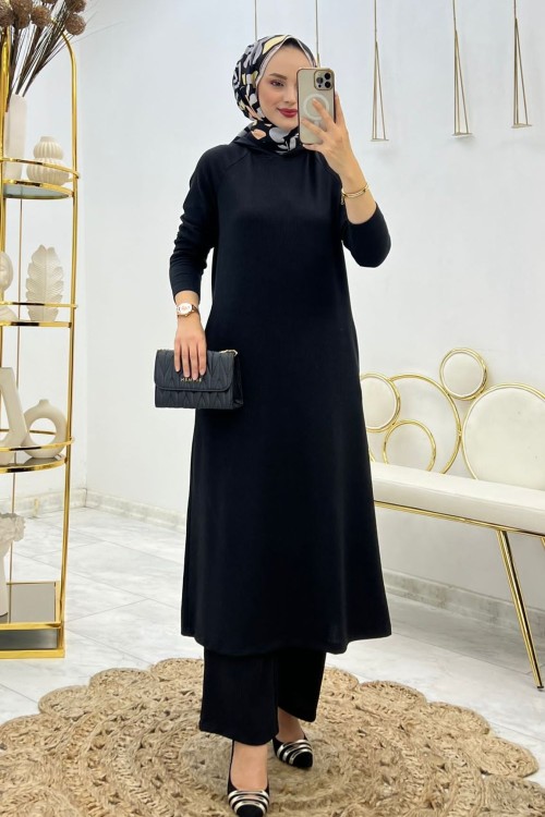 Siyah Aşina Takım Tesettür Giyim Siyah
