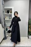 Siyah Derin Elbise Tasarım Tesettür Double Krep Kumaş Büyük Beden