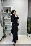 Siyah Derin Elbise Tasarım Tesettür Double Krep Kumaş Büyük Beden