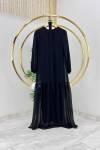 Siyah Kemerli Şifon Astarlı Tesettür Elbise Büyük Beden Seçeneği