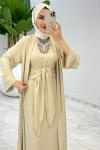 Taş Premium Sofia Abaya Takım Tesettür Giyim Taş Rengi