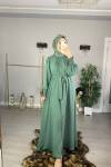 Taşlı Tesettür Abaya Mint Yeşili