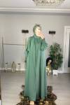 Taşlı Tesettür Abaya Mint Yeşili