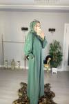 Taşlı Tesettür Abaya Mint Yeşili