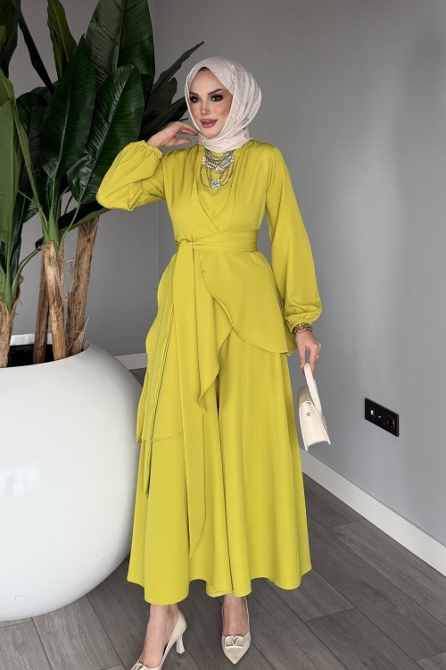 Yağ Yeşil Cevher Pantolon Takım Tesettür Giyim Yağ Yeşili