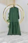 Yeşil Kemerli Şifon Astarlı Tesettür Elbise Büyük Beden Seçeneği