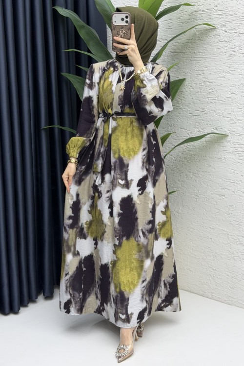 Lerzan Elbise Tesettür Giyim Yağ Yeşili