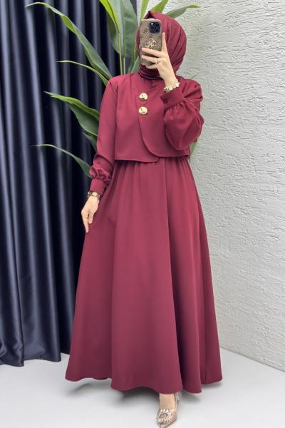 Leyza Elbise Tesettür Giyim Bordo