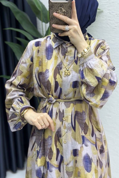 Nefise Elbise Tesettür Giyim Yağ Yeşili