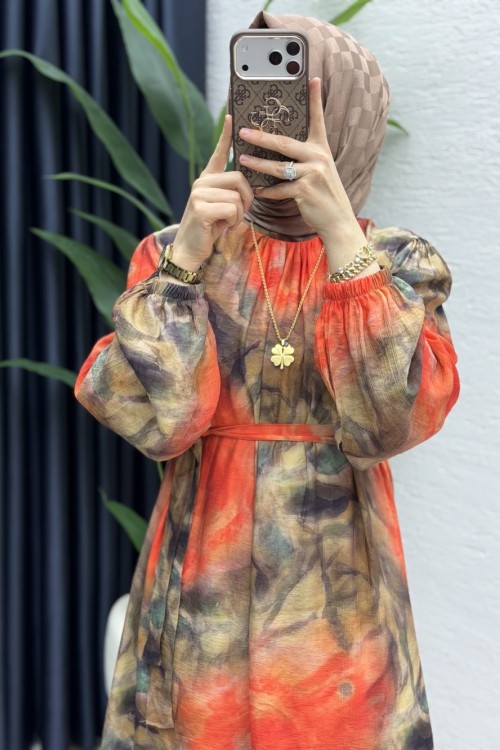 Pare Elbise Tesettür Giyim Kiremit