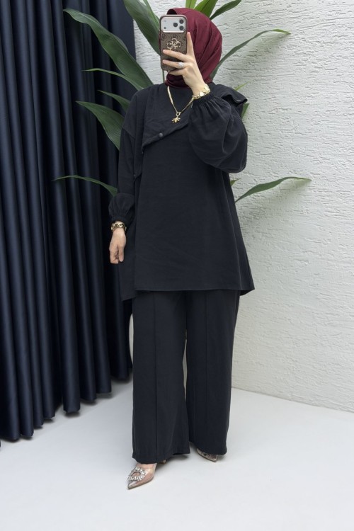 Rezzan Pantalonlu Takım Tesettür Giyim Siyah