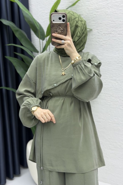 Rezzan Pantalonlu Takım Tesettür Giyim Haki