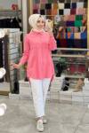 6846 Yıldız Nakışlı Tencel Tunik Pembe